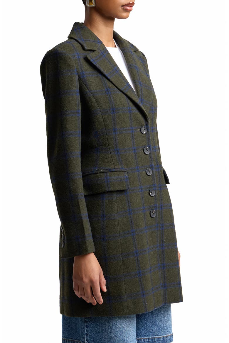 Sculpted Plaid Coat, Alternate, color, OLIVE-BLUE PLAID