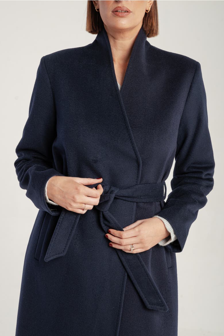 Cashmere Belted Long Coat, Alternate, color, Navy