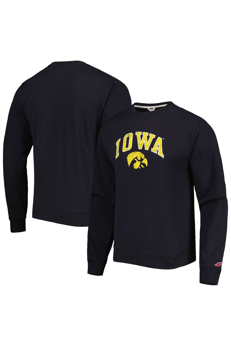 Men's League Collegiate Wear Black Iowa Hawkeyes 1965 Arch Essential Lightweight Pullover Sweatshirt, Main, color, Black