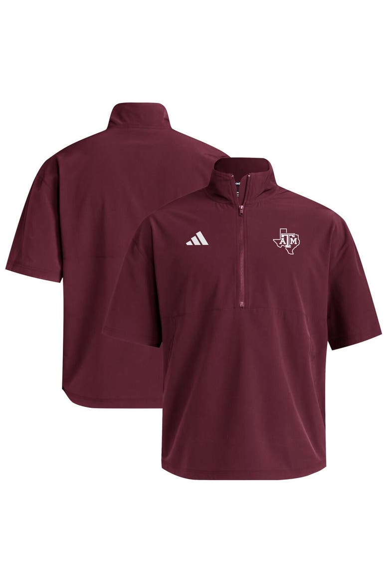Men's adidas  Maroon Texas A&M Aggies Woven Quarter-Zip Short Sleeve Pullover, Main, color, Maroon
