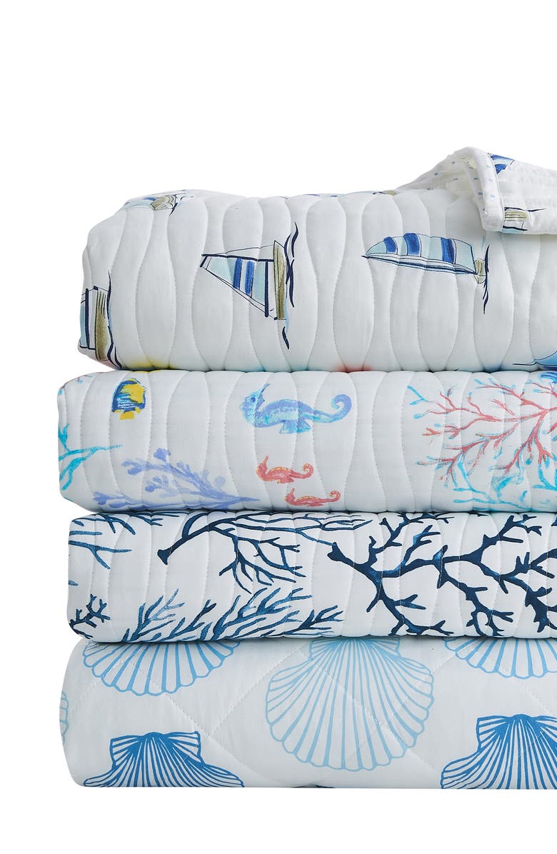 Woven & Weft Sailboat Reversible Quilt Set, Alternate, color, Blue Watercolor Sailboats