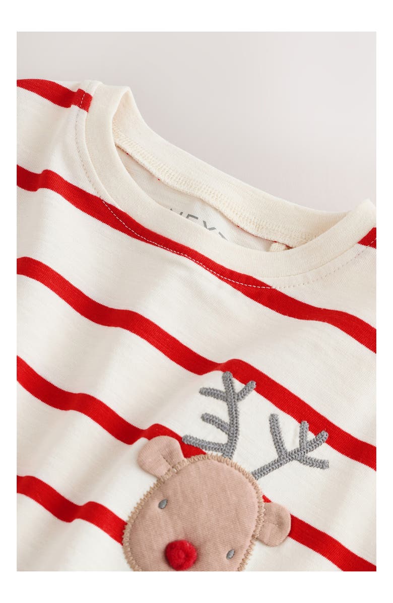 NEXT Kids' Long Sleeve Christmas Stripe Reindeer Appliqué T-Shirt, Alternate, color, Neutral