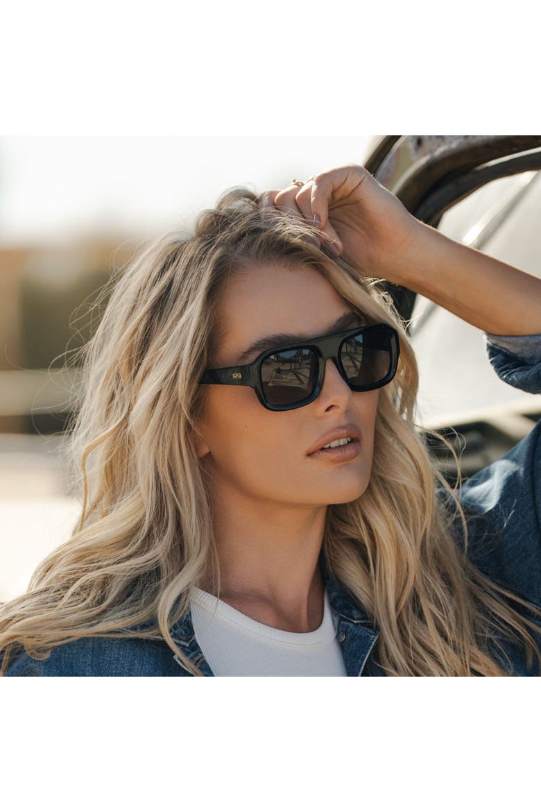 Harlee - 54mm Rectangular Aviator Polarized Sunglasses, Alternate, color, Black