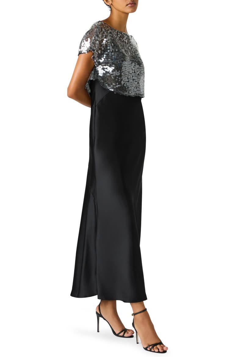 Myla Sequin Crop Top & Maxi Slipdress Set, Alternate, color, BLACK
