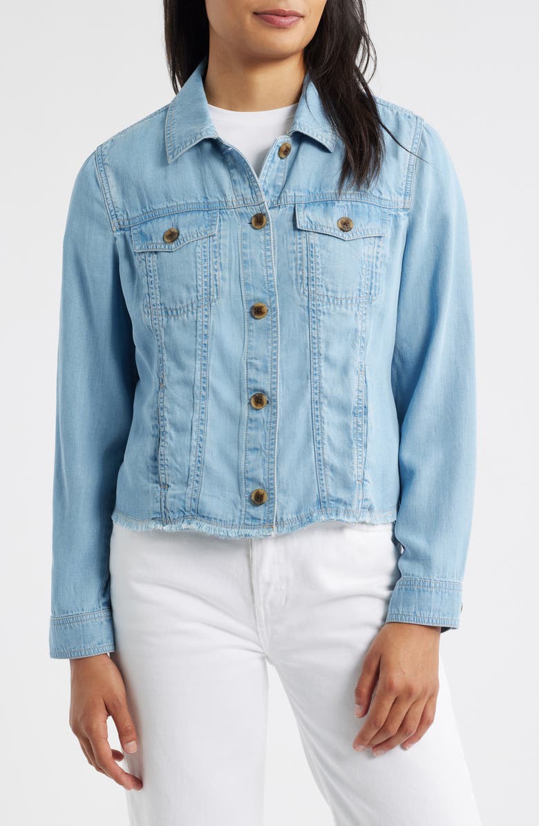 Tommy Bahama Fray Hem Chambray Crop Jacket, Alternate, color, Light Indigo Wash
