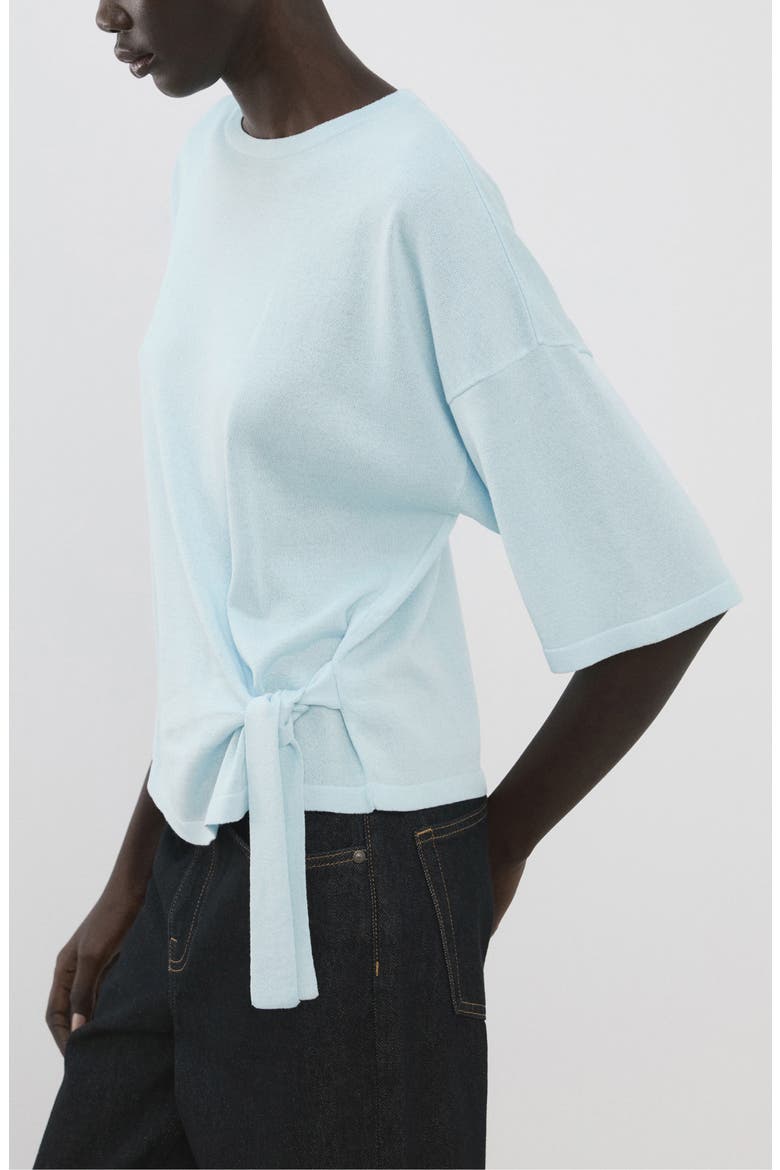 Bow Short Sleeve Sweater, Alternate, color, SKY BLUE