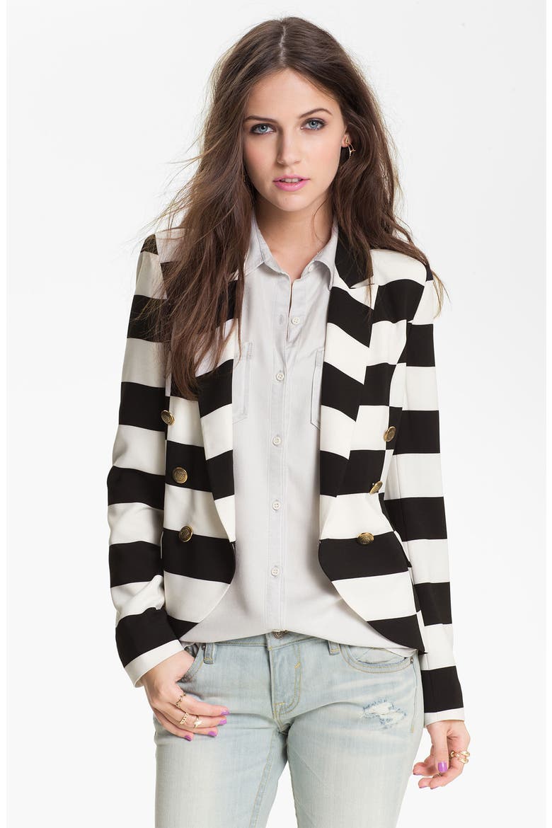 B.C.N.U. Stripe Double Breasted Blazer, Main, color, BLACK