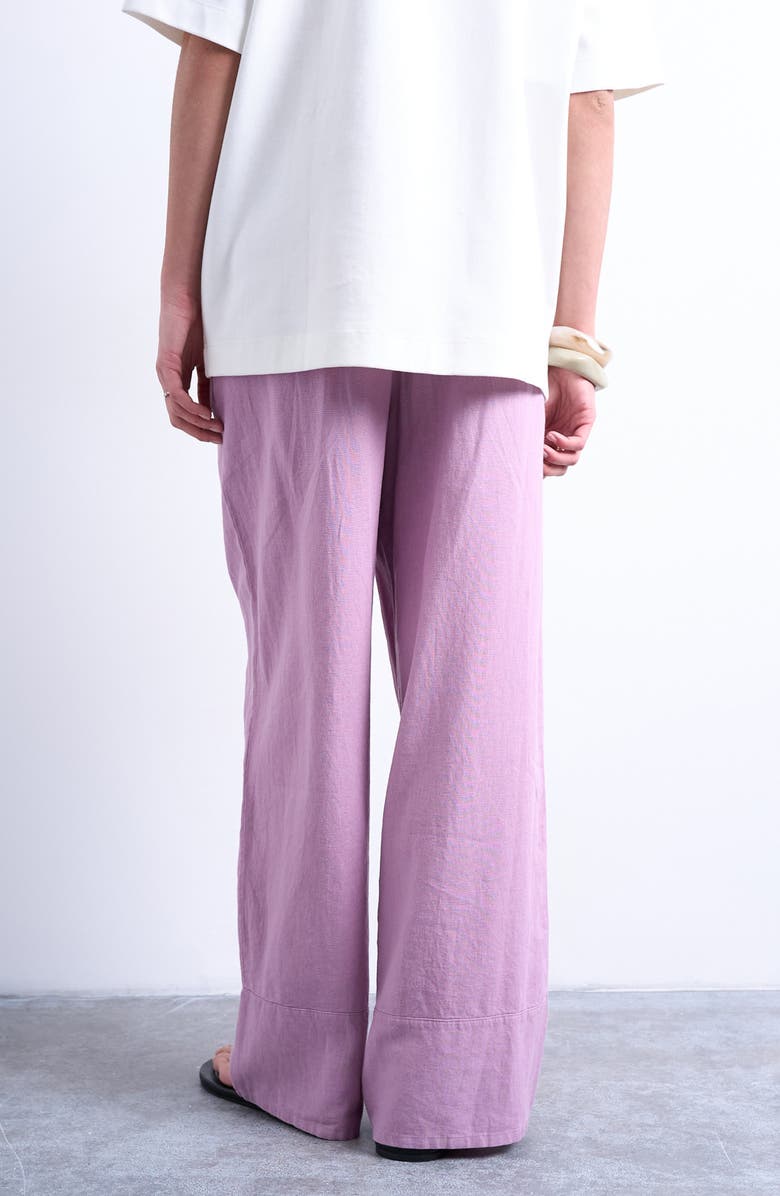 Topshop Deep Cuff Linen Blend Pants, Alternate, color, Purple