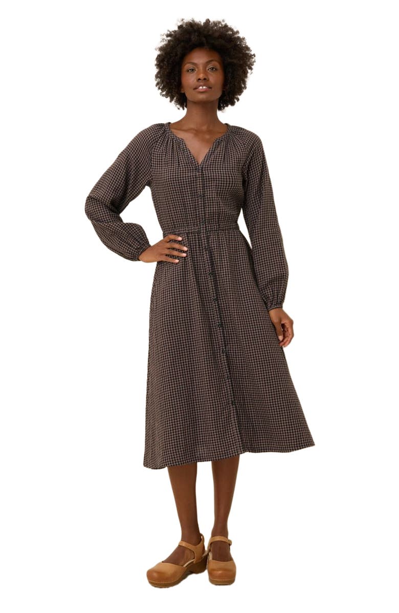 Pact Organic Cotton Coastal Double Gauze Poet Sleeve Dress, Main, color, Autumn Gingham