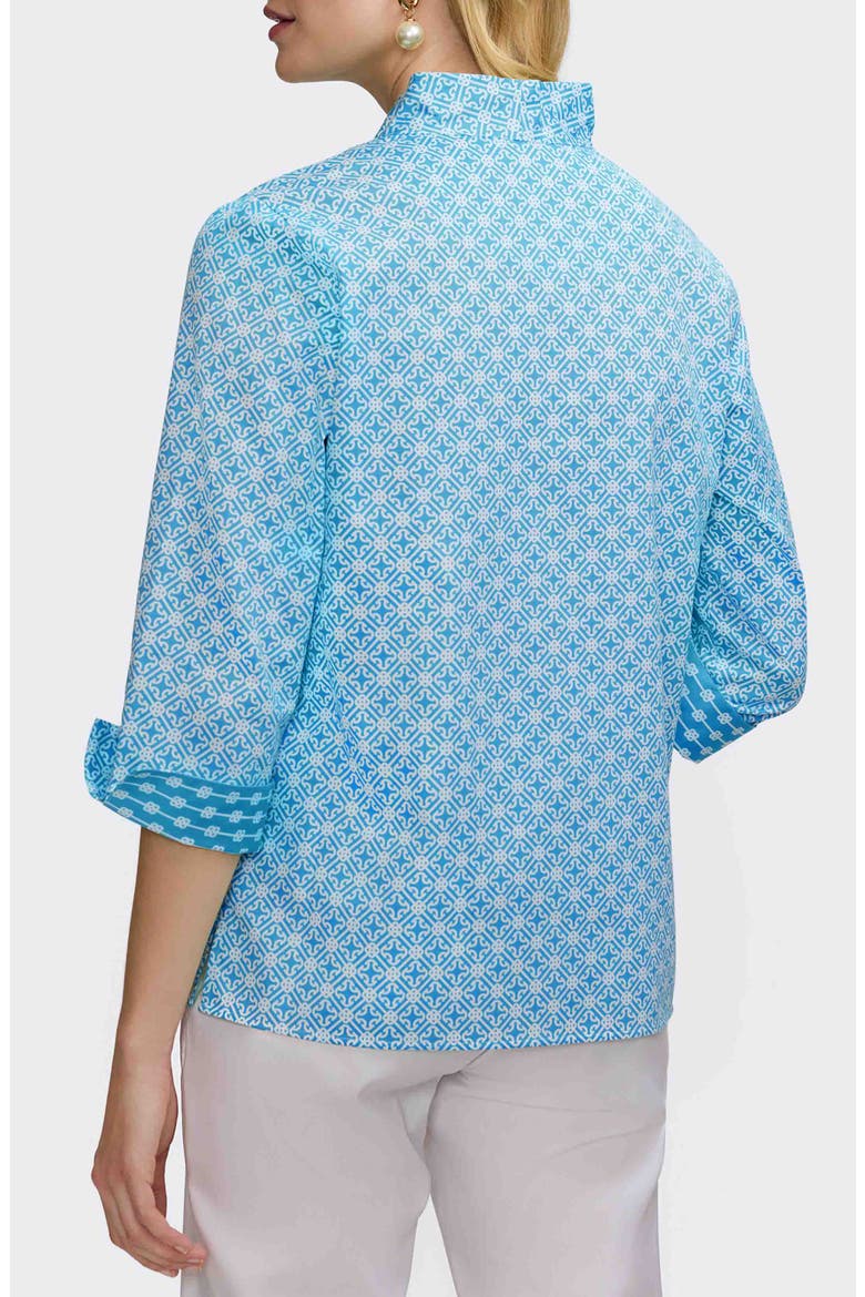 Tammy Geo Lattice Print Ruffle Collar Top, Alternate, color, BLUE/ WHITE