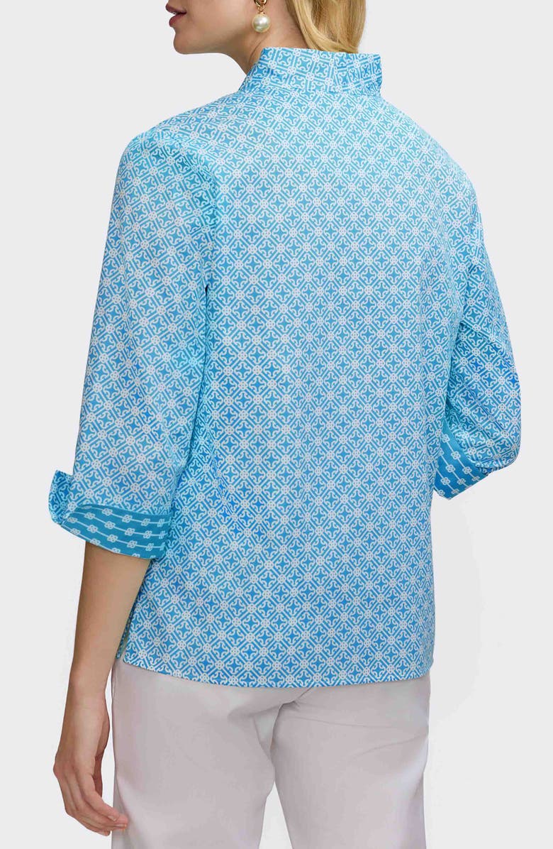 Foxcroft Tammy Geo Lattice Print Ruffle Collar Top, Alternate, color, Blue/ White