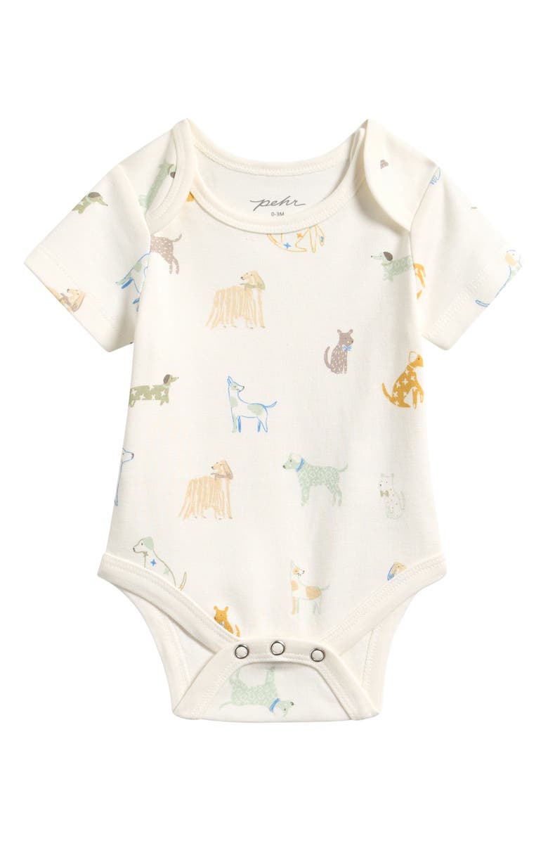 Pehr Dog Days Print Organic Cotton Bodysuit, Main, color, Dog Days