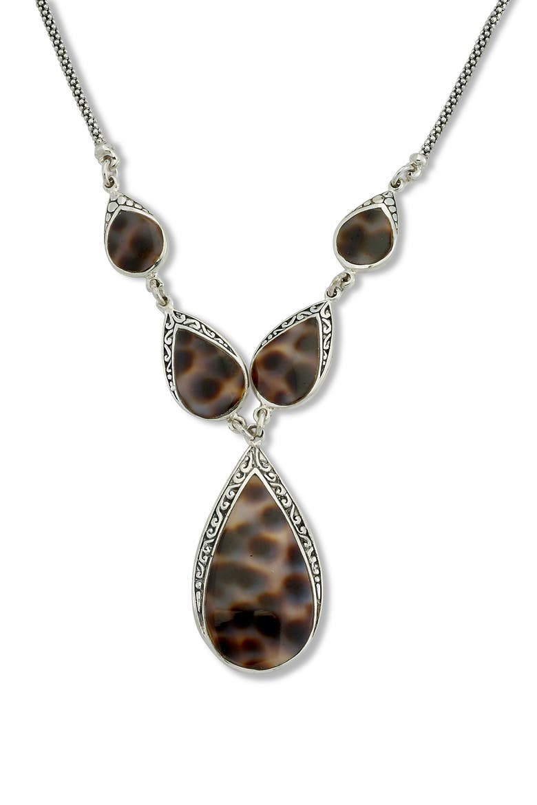 Sterling Silver Cowrie Shell Y-Necklace, Main, color, BROWN