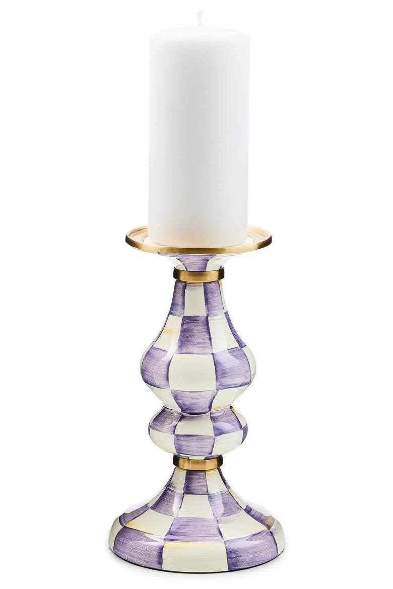 Violet Check Medium Pillar Candleholder, Alternate, color, VIOLET