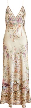 Camilla Adorned in Aranjuez Bias Cut Silk Slipdress
