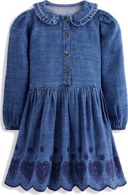 Mini Boden Kids' Embroidered Long Sleeve Denim Dress