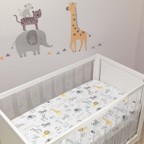 Lambs & Ivy Animal Jungle Soft 100% Cotton Jersey Baby Fitted Crib Sheet In Multi