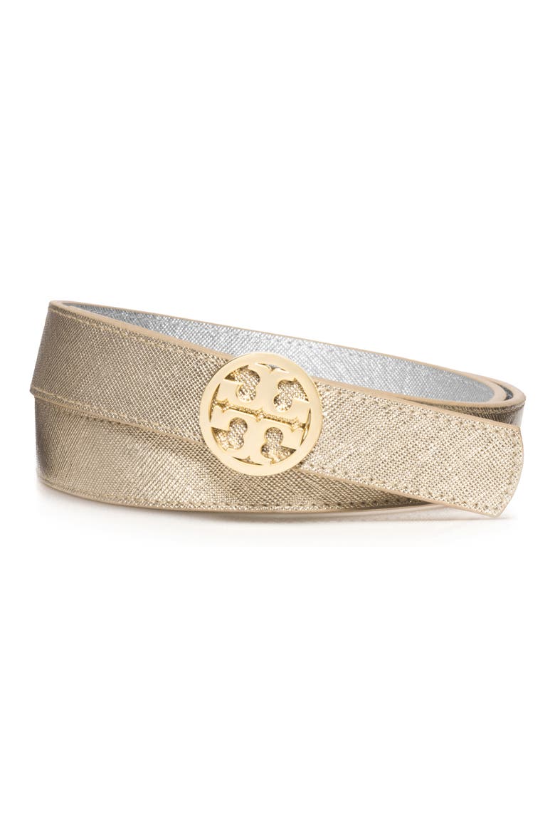 Reversible Metallic Leather Belt, Main, color, GOLD/ SILVER