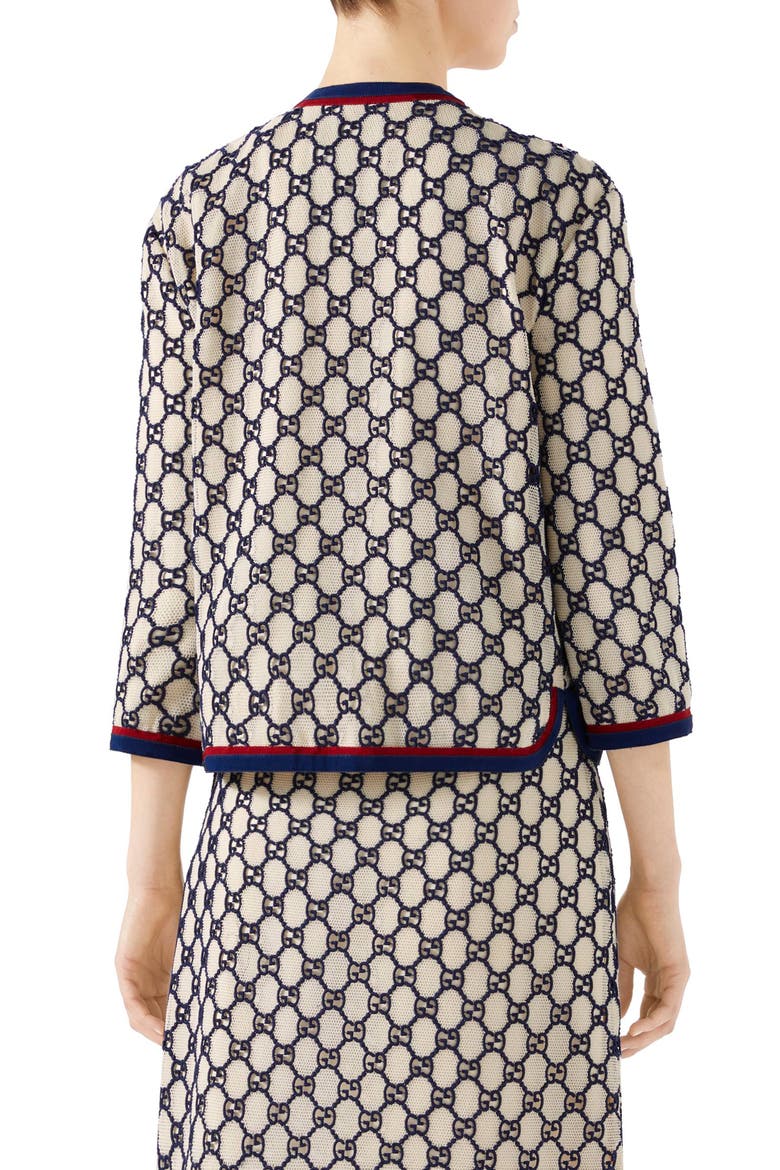 GG Macramé Crop Jacket, Alternate, color, WHITE MAGNOLIA/ BLUE