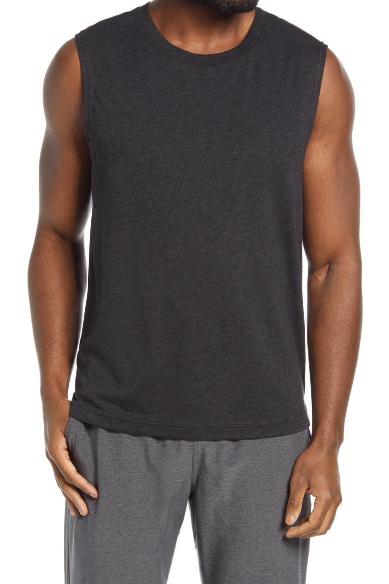 The Triumph Sleeveless T-Shirt, Main, color, BLACK HEATHER/HEATHER