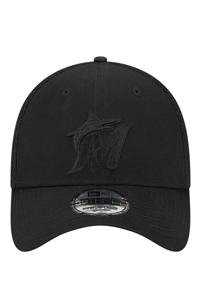 New Era Men's New Era Miami Marlins Black-on-Black Neo Mesh 39THIRTY Flex Hat, Alternate, color, 
