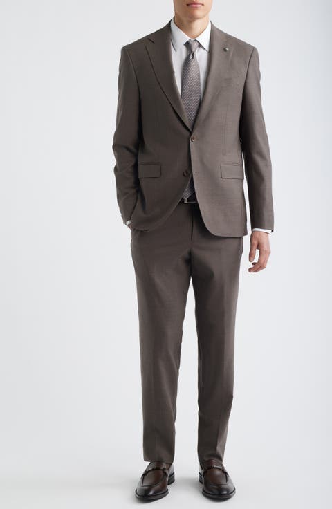 Esprit Tobacco Brown Stretch Wool Suit (Regular, Short & Long)