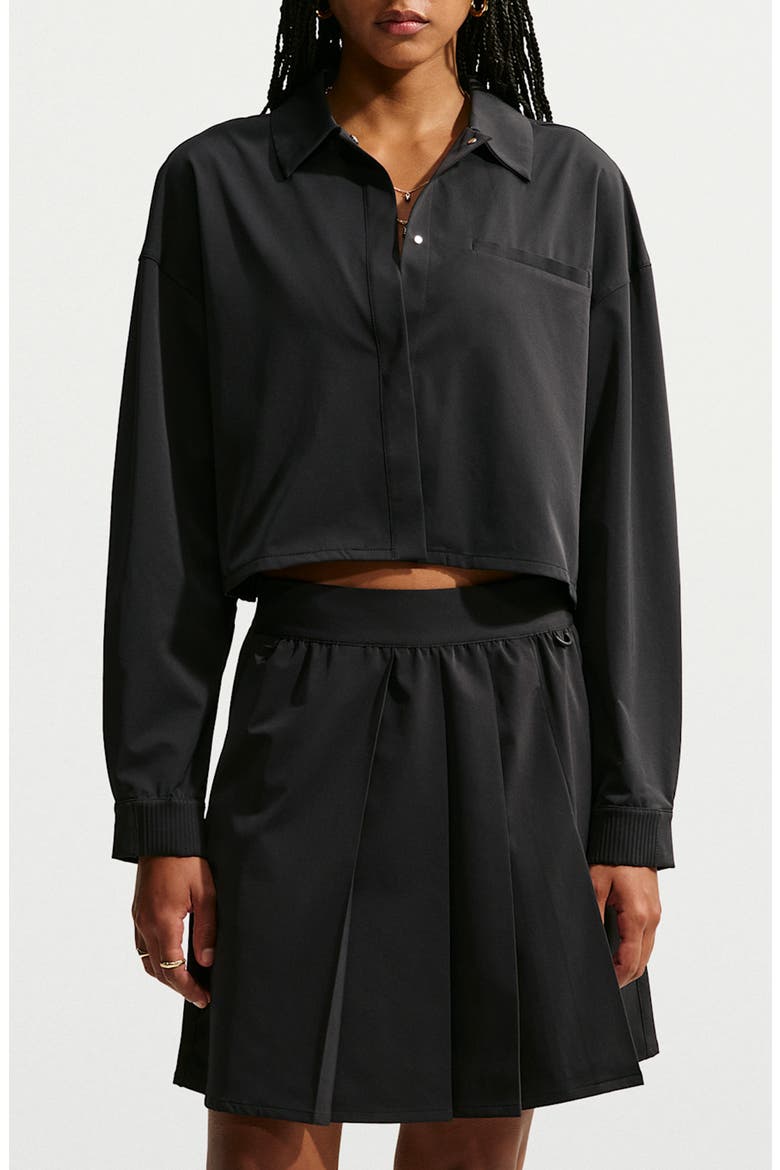 PerfectStretch Performance Long Sleeve Cropped Button-Down Shirt, Main, color, BLACK/ DARK SMOKE GREY
