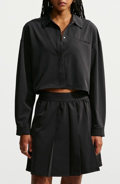 PerfectStretch Performance Long Sleeve Cropped Button-Down Shirt