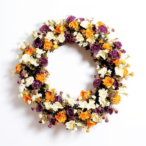 Mini Mum Gold, Purple, and Ivory Front Door Fall Floral Autumn Wreath