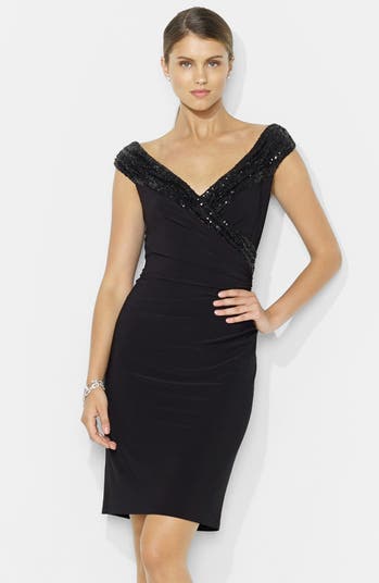 ralph lauren sequin sheath dress Size 6 New RALPH LAUREN Elegant SILVER Short Sleeves Sequin Party Cocktail  Dress