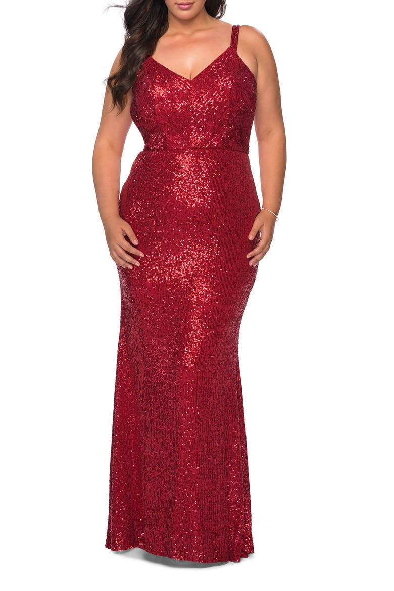 Sequined Curvy Dress with Criss Cross Back, Main, color, Red