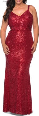 La Femme Sequined Curvy Dress with Criss Cross Back