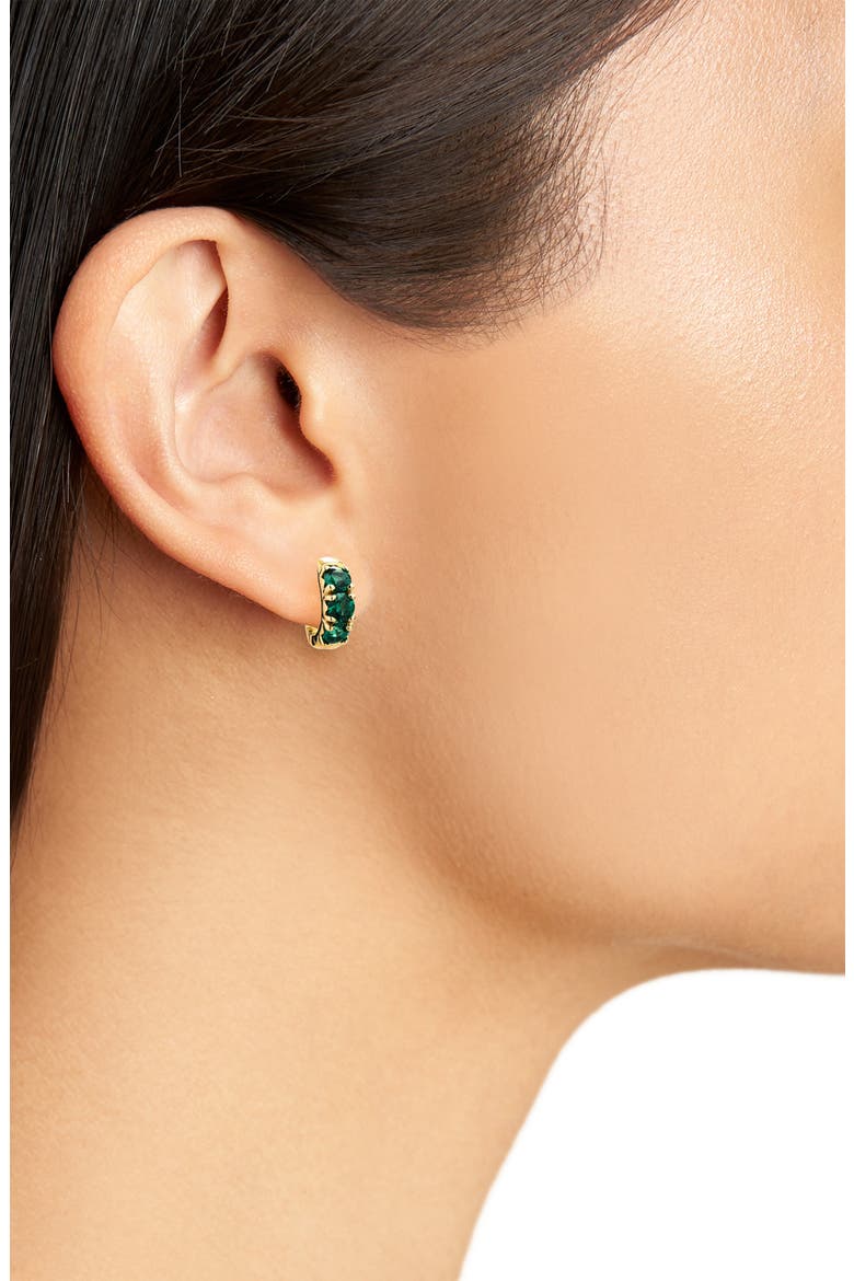 Crystal Mini Huggie Hoop Earrings, Alternate, color, EMERALD/ GOLD
