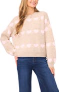 CeCe Heart Jacquard Crewneck Sweater