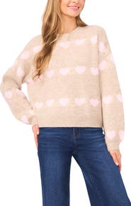 CeCe Heart Jacquard Crewneck Sweater