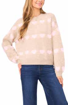 CeCe Heart Jacquard Crewneck Sweater