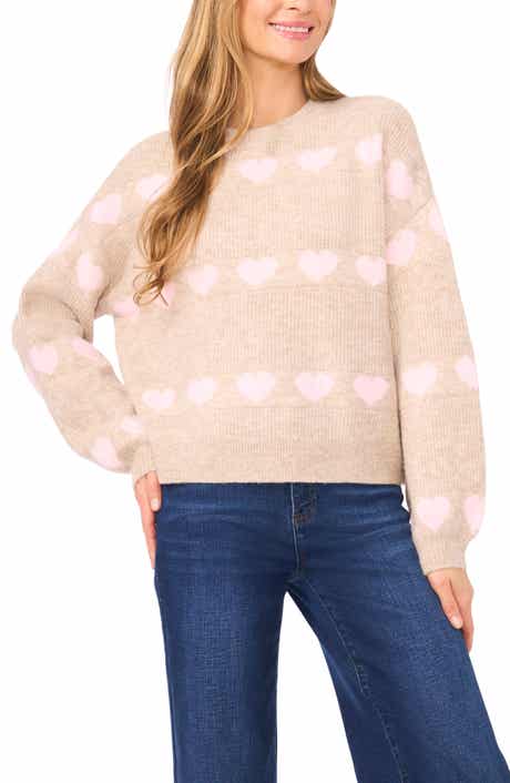CeCe Heart Jacquard Crewneck Sweater