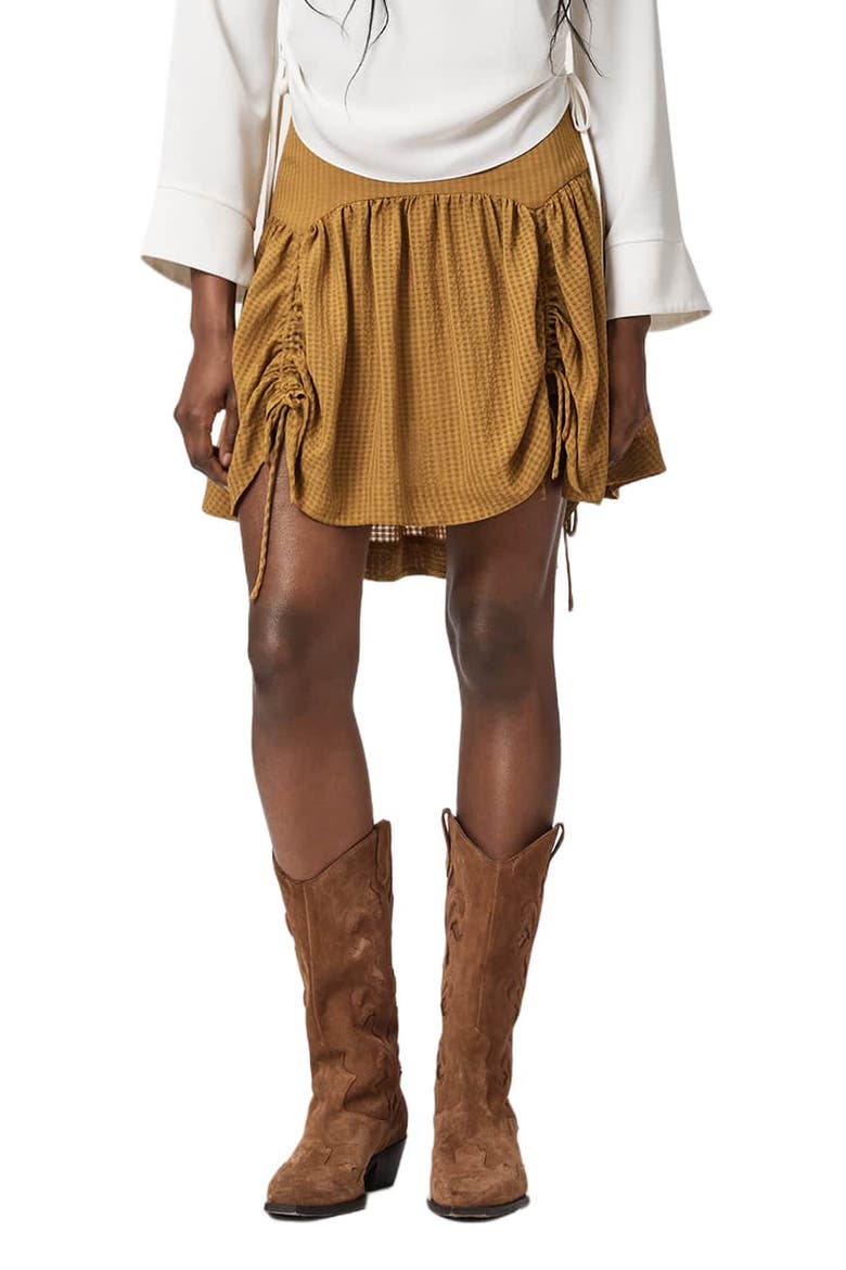 Aria Ruched Miniskirt, Main, color, GOLDEN BROWN