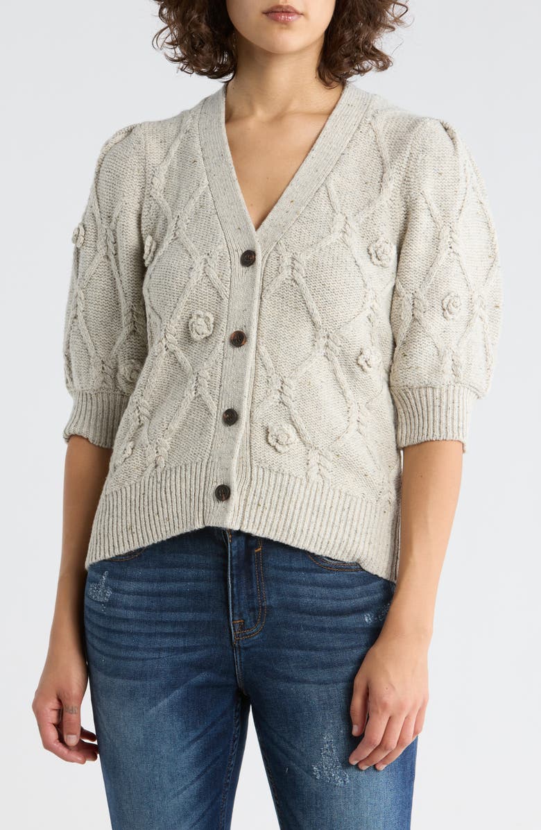 Rails Isla Cardigan, Main, color, Grey With Crochet Daisies