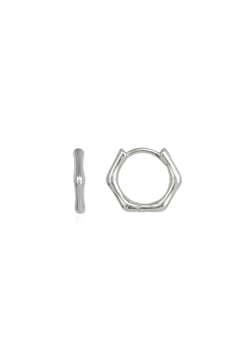 Bone Shape Hexagonal Huggie Hoop Earrings in Sterling Silver, Main, color, Silver