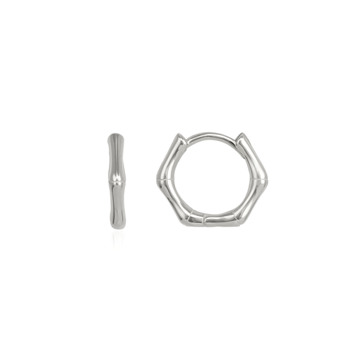 Bone Shape Hexagonal Huggie Hoop Earrings in Sterling Silver