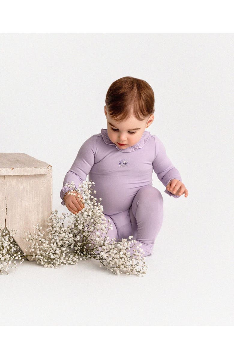 MiniMoi Baby and Toddler Girls Modal-Blend Ruffle-Trim Footie, Alternate, color, Orchid