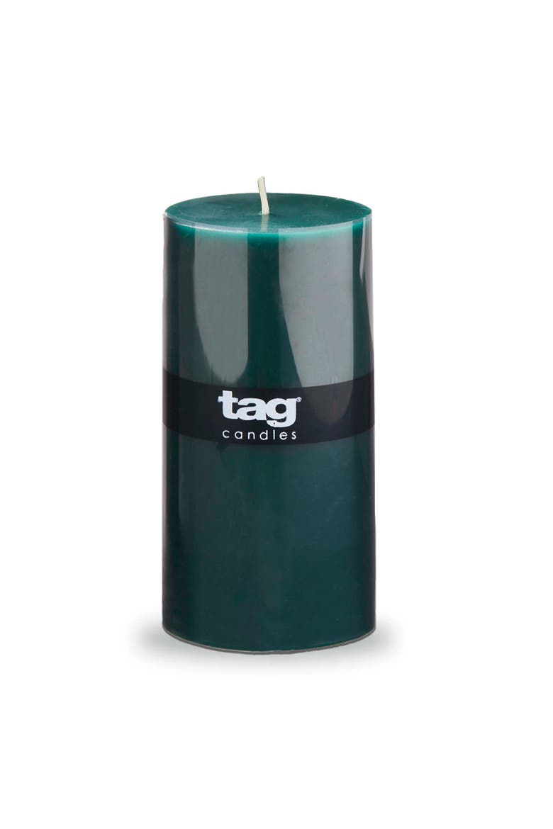 Color Studio Dark Green Pillar Candle Smokeless 85 Hours, Main, color, Green