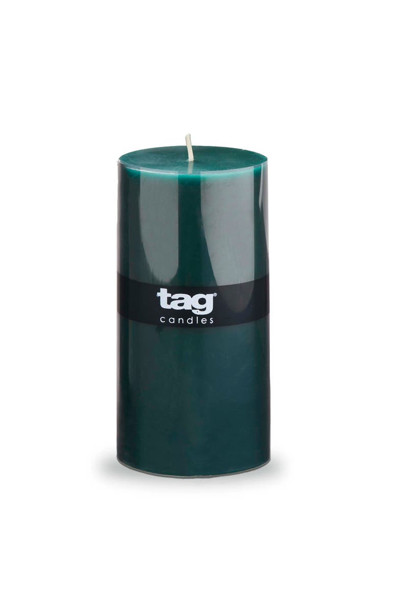 tag Color Studio Dark Green Pillar Candle Smokeless 85 Hours, Main, color, Green