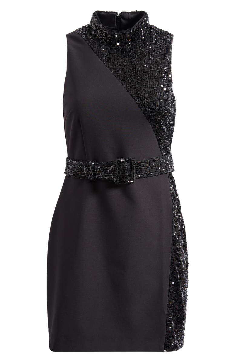 Jewel Badgley Mischka Sequin Mixed Media Cocktail Minidress, Alternate, color,