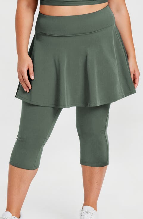 Plus Size Flared Swim Skort With Capri Leggings