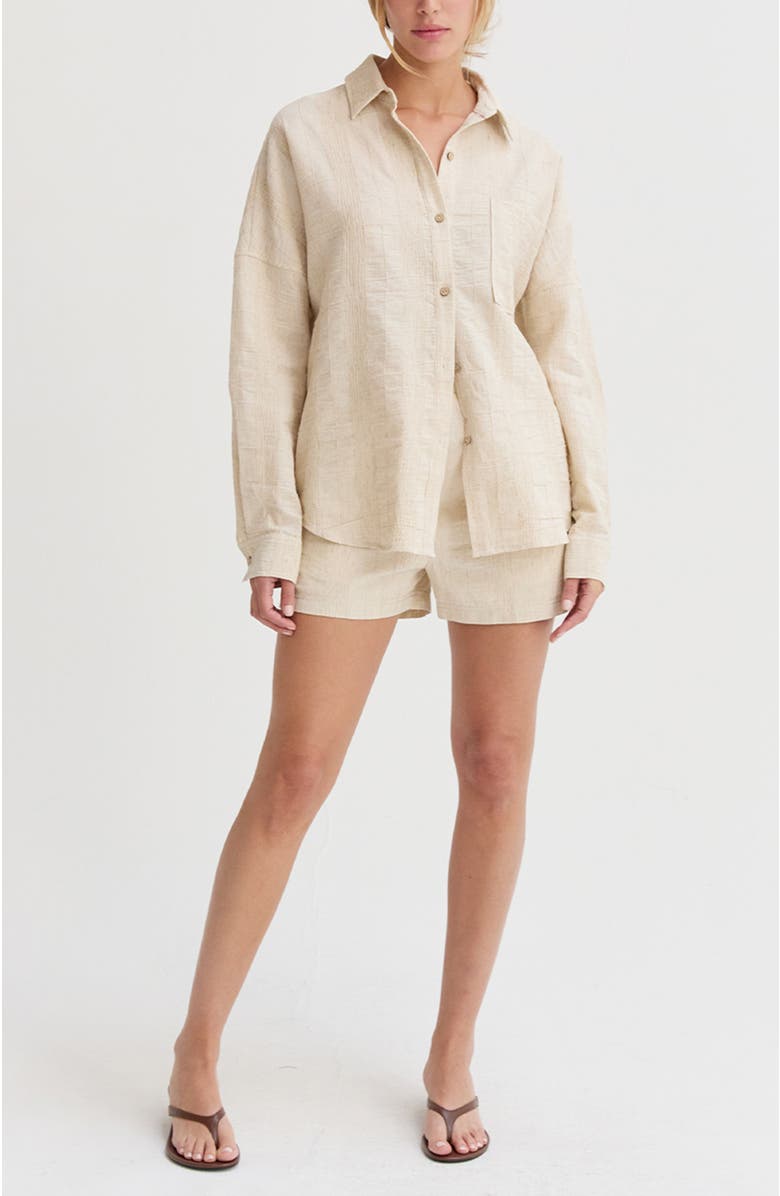 CRESCENT Stripe Textured Linen Shirt, Alternate, color, Oatmeal