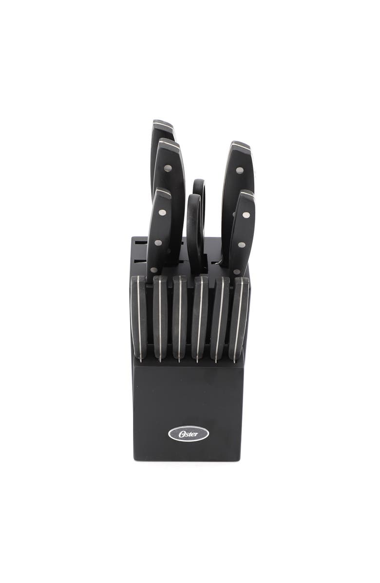OSTER Riggins 14 Piece Stainless Steel Cutlery Set with Hardwood Storage Block, Alternate, color, Black