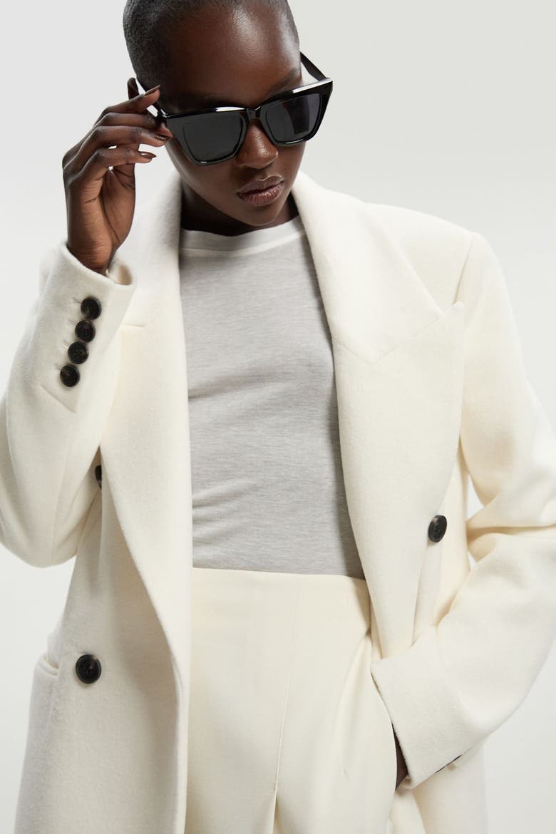 Brushed Wool Double Breasted Maxi Coat, Alternate, color, Ivory