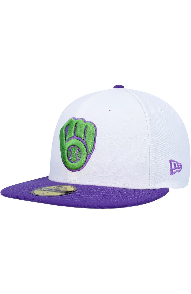 New Era Men's New Era White Milwaukee Brewers 50th Anniversary Side Patch 59FIFTY Fitted Hat, Alternate, color, 